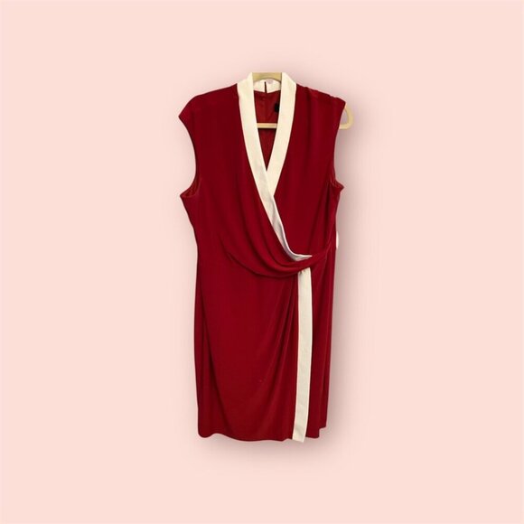 Kasper Dresses & Skirts - Kasper Women's Red and White Colorblocked Faux-Wrap Cap-Sleeve Dress NWT